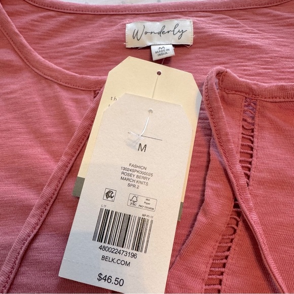 NWT Wonderly Rosy BerryTie Front Short Sleeve Medium Top - Picture 5 of 6